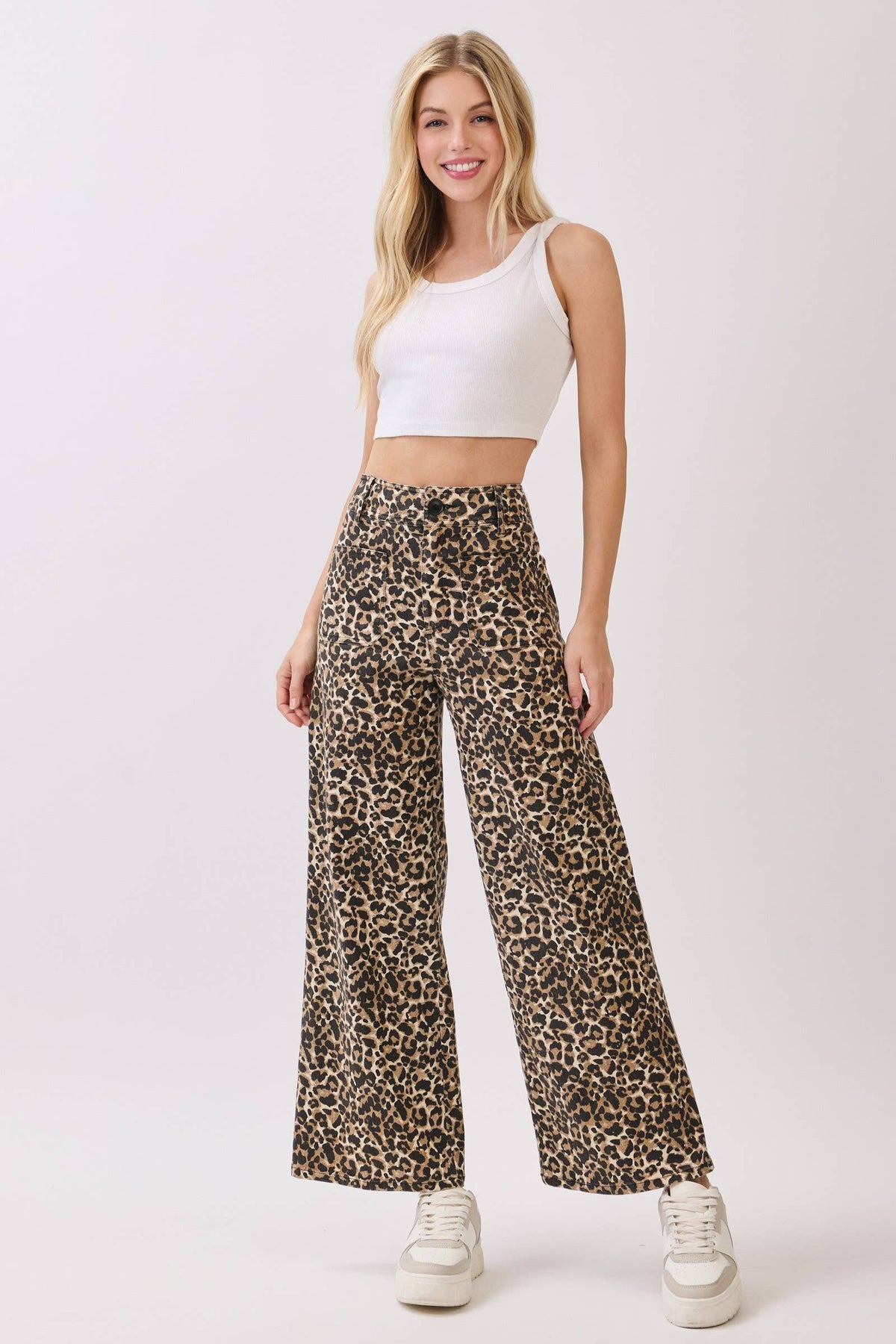 Leopard Stretch Twill Wide Leg Pants