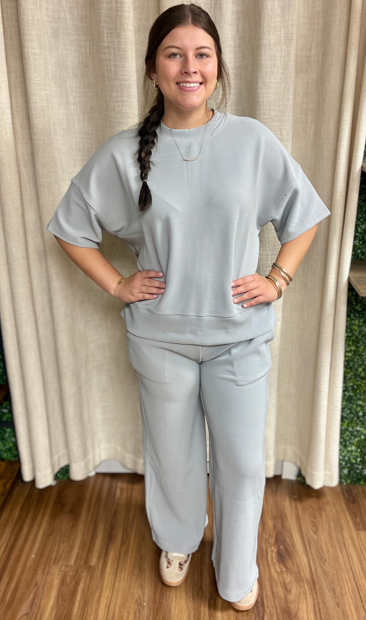 Ribbed Round Neck Top & Pants Set
