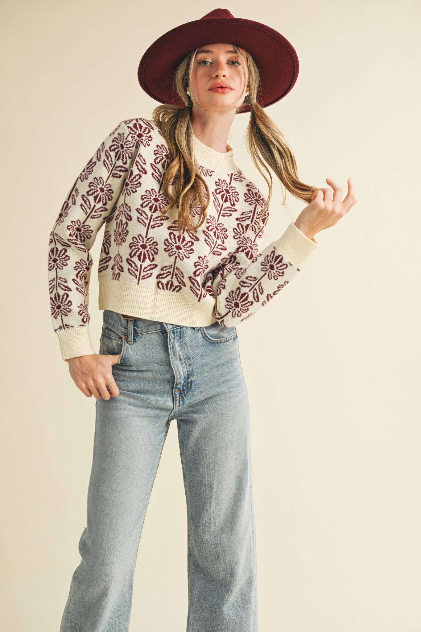 Floral Pattern Knit Sweater