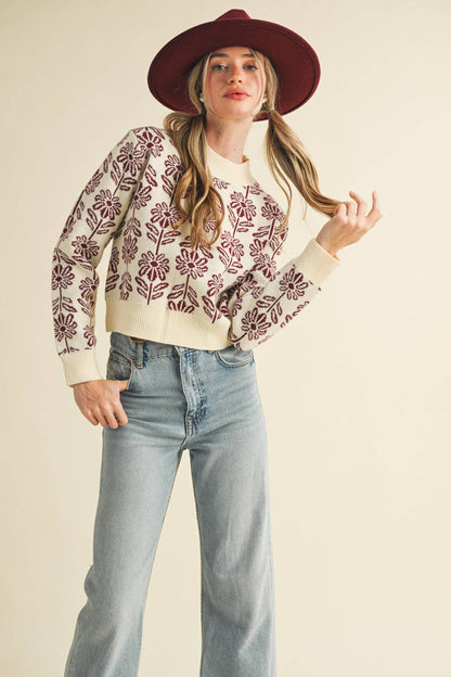 Floral Pattern Knit Sweater
