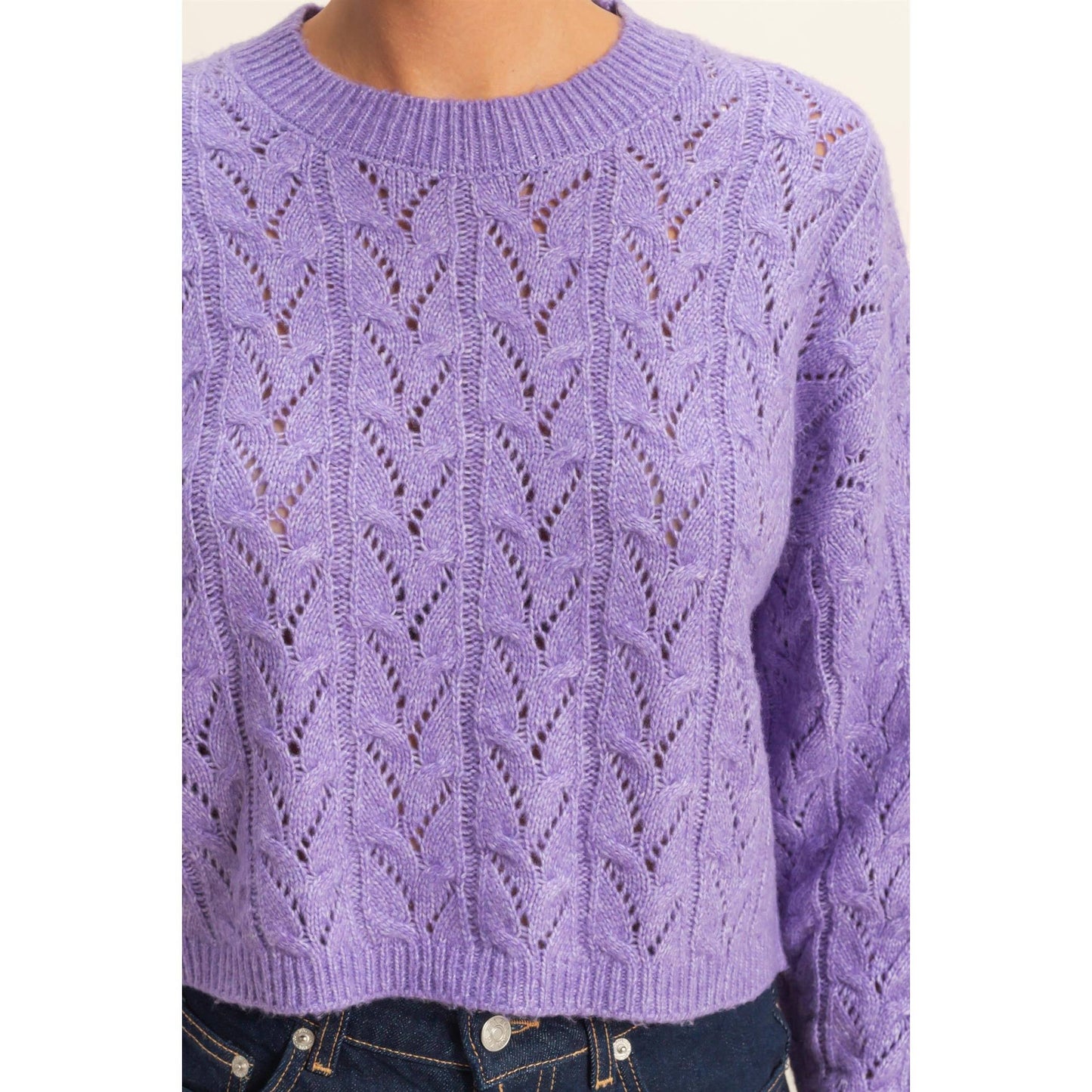 Cropped Cable Knit Sweater
