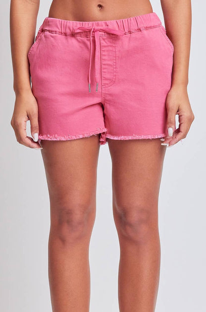 Barberry Pink Frayed Hem Pull-on Shorts