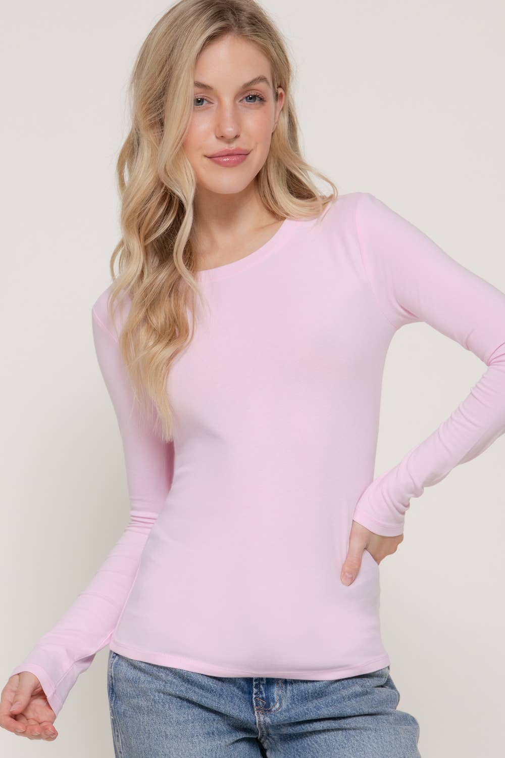 Long Sleeve Crew Neck Cotton Spandex Jersey Top