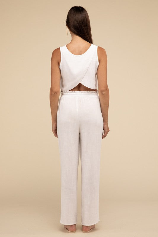 D-Linen Blended Top and Pants Set