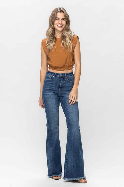 Judy Blue High Waist Tummy Control Fray Hem Flare