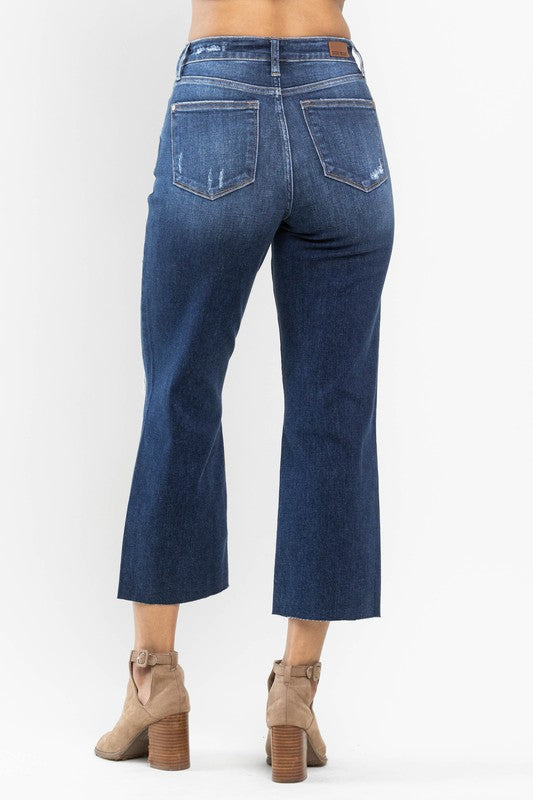 Judy Blue High Waist Knee Destroy Crop Wide Leg Jeans