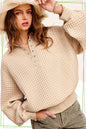 Oversized Two Tone Textured Long Sleeve Top