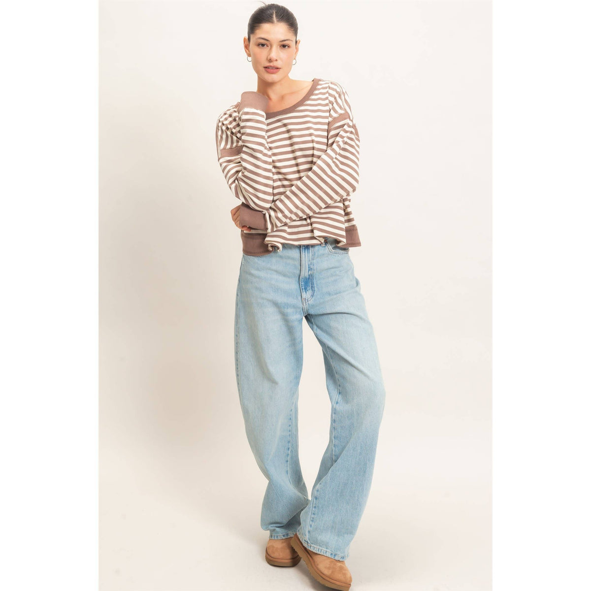 Striped Open Back Long Sleeve Top
