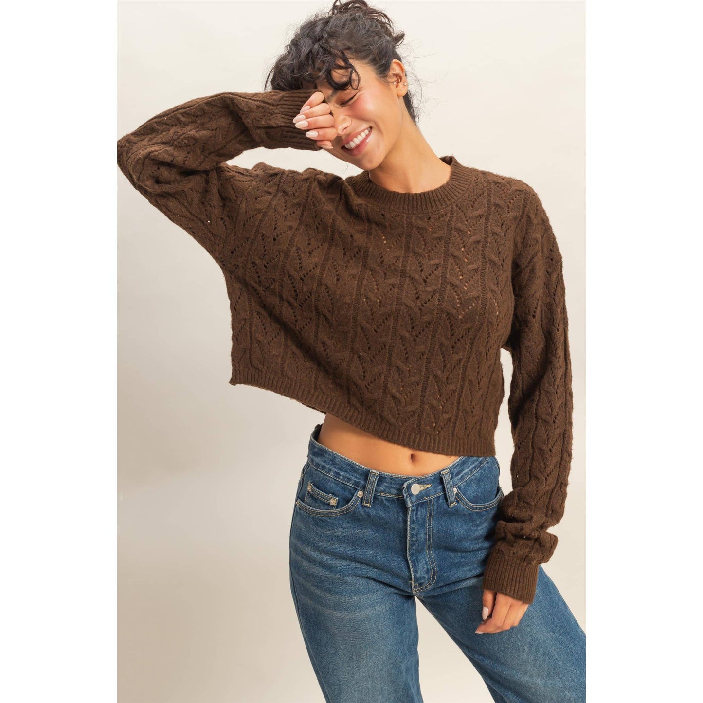 Cropped Cable Knit Sweater
