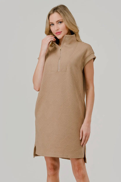 Textured zip collar dress