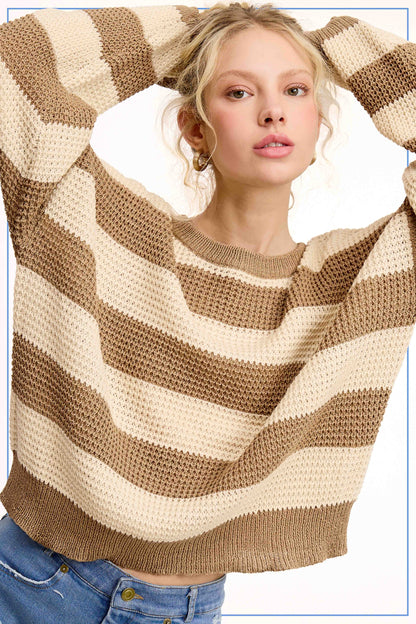 Super Soft Striped Round Neck Loose Fit Sweater
