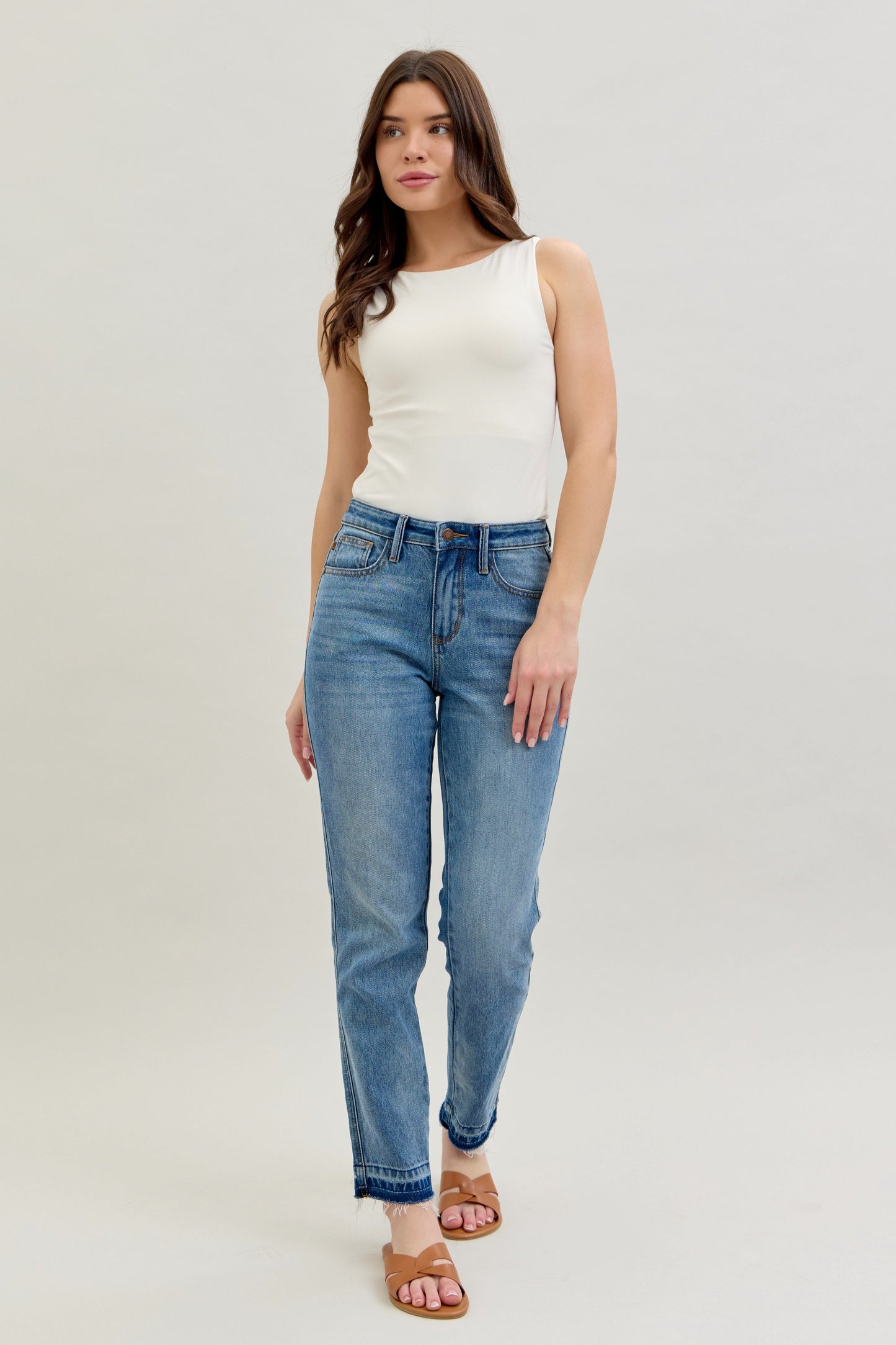 Judy Blue Mid Rise Released Hem Boyfriend Jeans