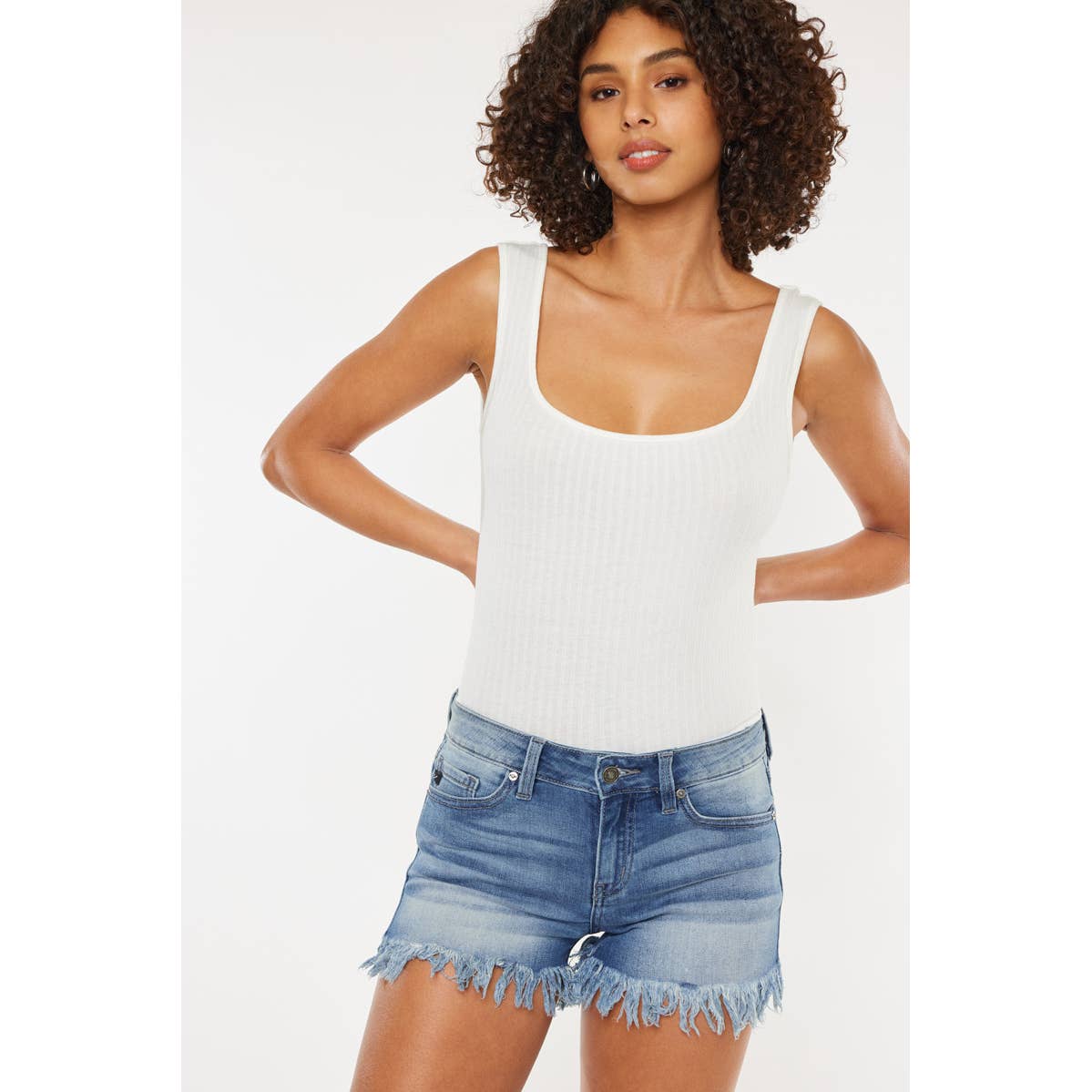 Kan Can Mid Rise Fray Hem Shorts