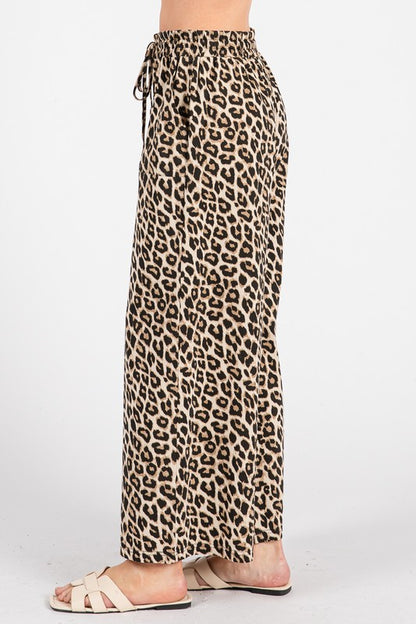 Washed Leopard Print Wide Leg Pants