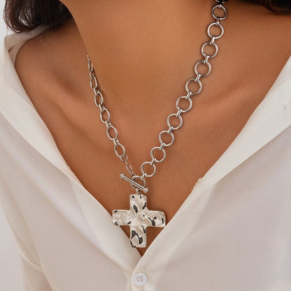 Notable Hammered Cross Front Toggle Necklace