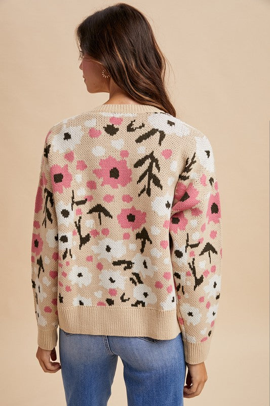 Boucle Flower Pattern Sweater Cardigan