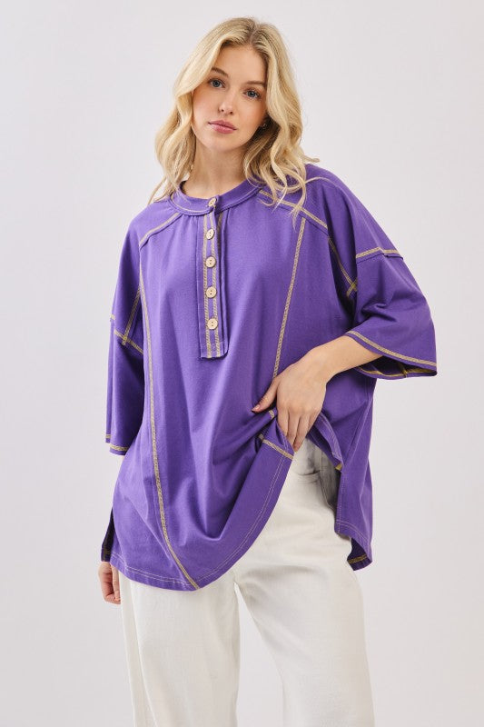 Purple/Gold Game Day Relaxed Button Henley Tee