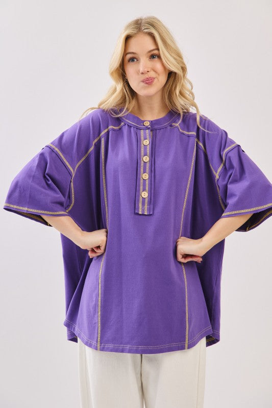 Purple/Gold Game Day Relaxed Button Henley Tee