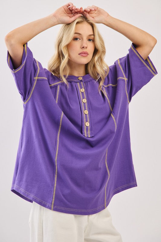 Purple/Gold Game Day Relaxed Button Henley Tee