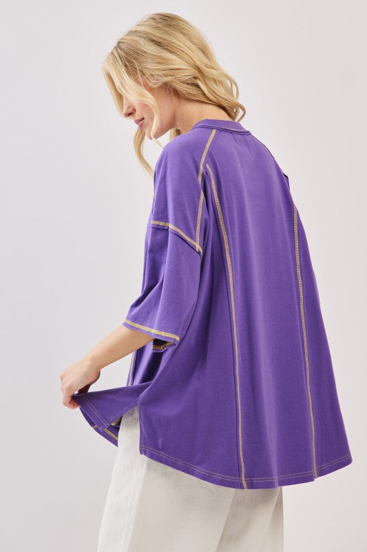 Purple/Gold Game Day Relaxed Button Henley Tee