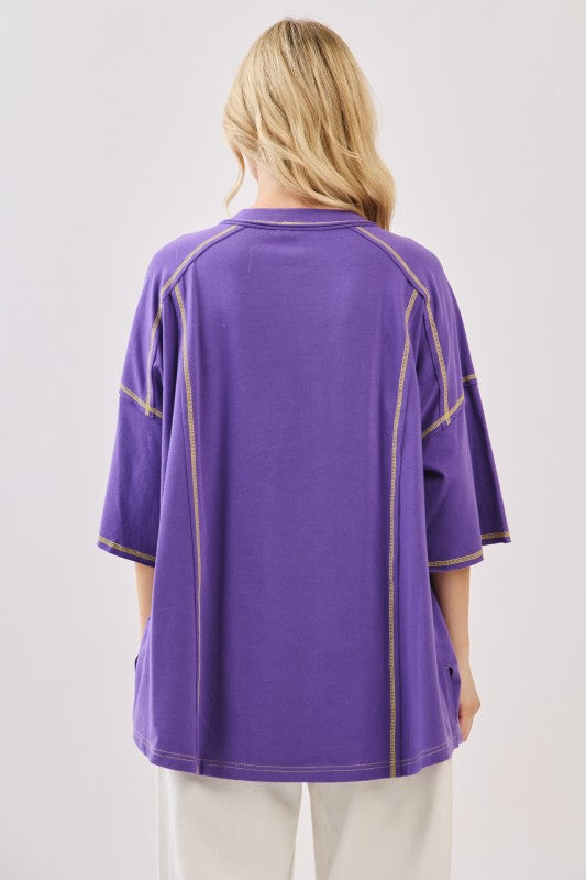 Purple/Gold Game Day Relaxed Button Henley Tee