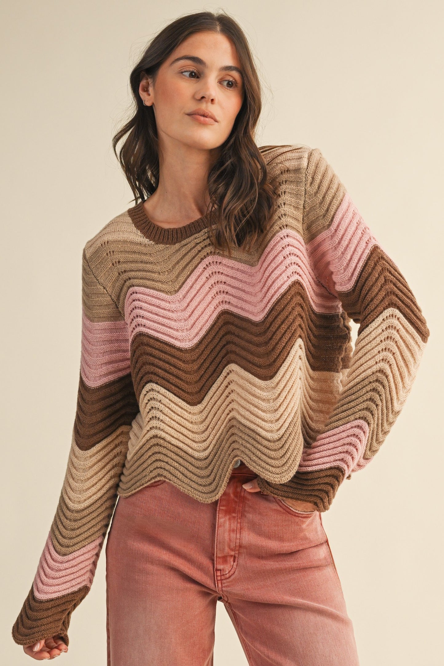 Wave Color Block Sweater Top
