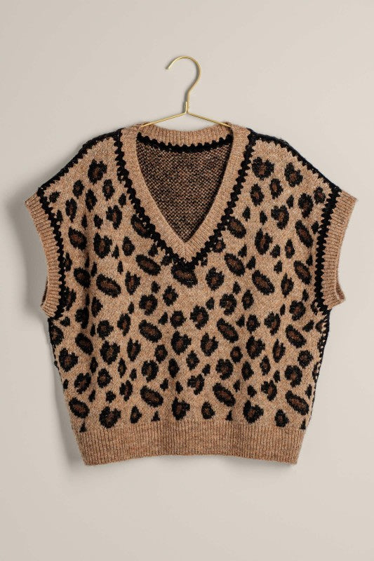 Leopard Crochet Knit Vest