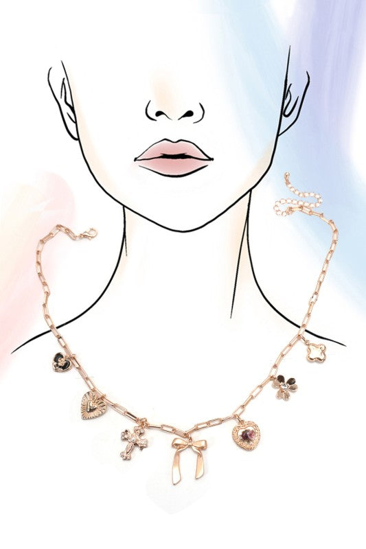 Charm Necklace-porcelain Floral Bow Cross Heart