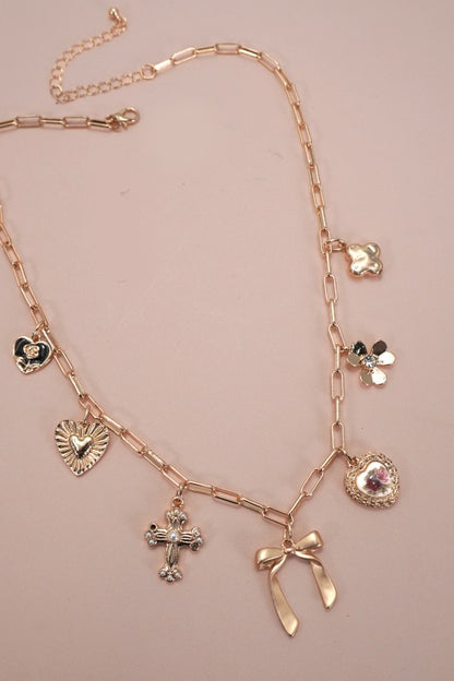 Charm Necklace-porcelain Floral Bow Cross Heart