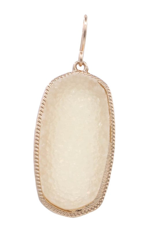 Metal Druzy Stone Oval Dangle Earrings
