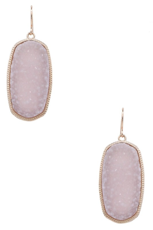 Metal Druzy Stone Oval Dangle Earrings