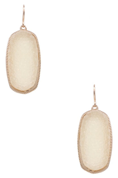 Metal Druzy Stone Oval Dangle Earrings
