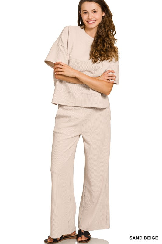 Ribbed Round Neck Top & Pants Set