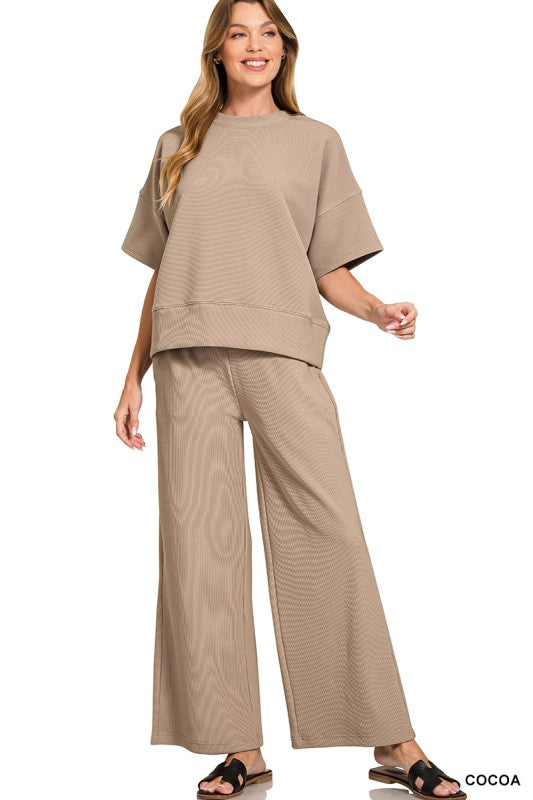 Ribbed Round Neck Top & Pants Set
