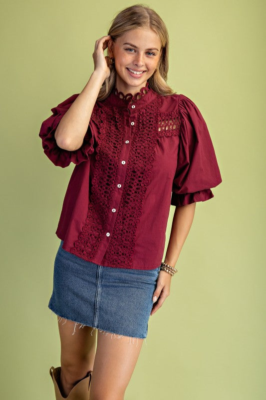 Trim Detail Button Down Blouse