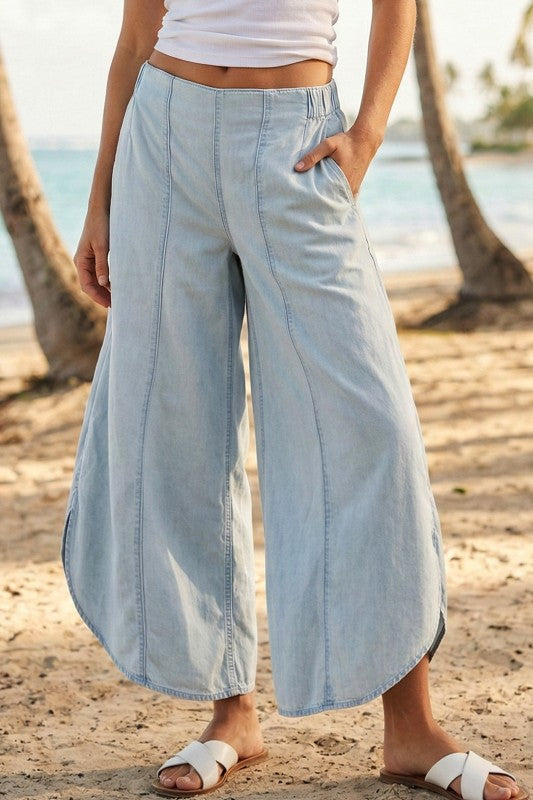 Tulip Hem Washed Denim Relaxed Fit Pants