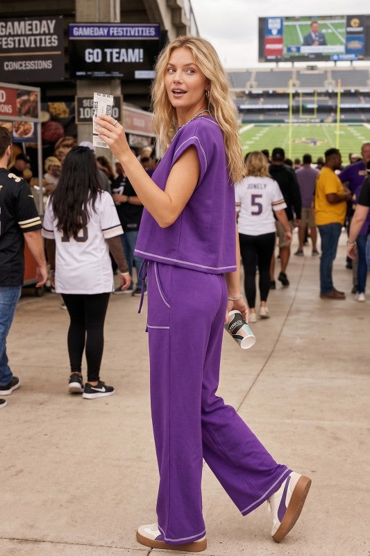 Purple Scuba Contrast Stitch Lounge Set
