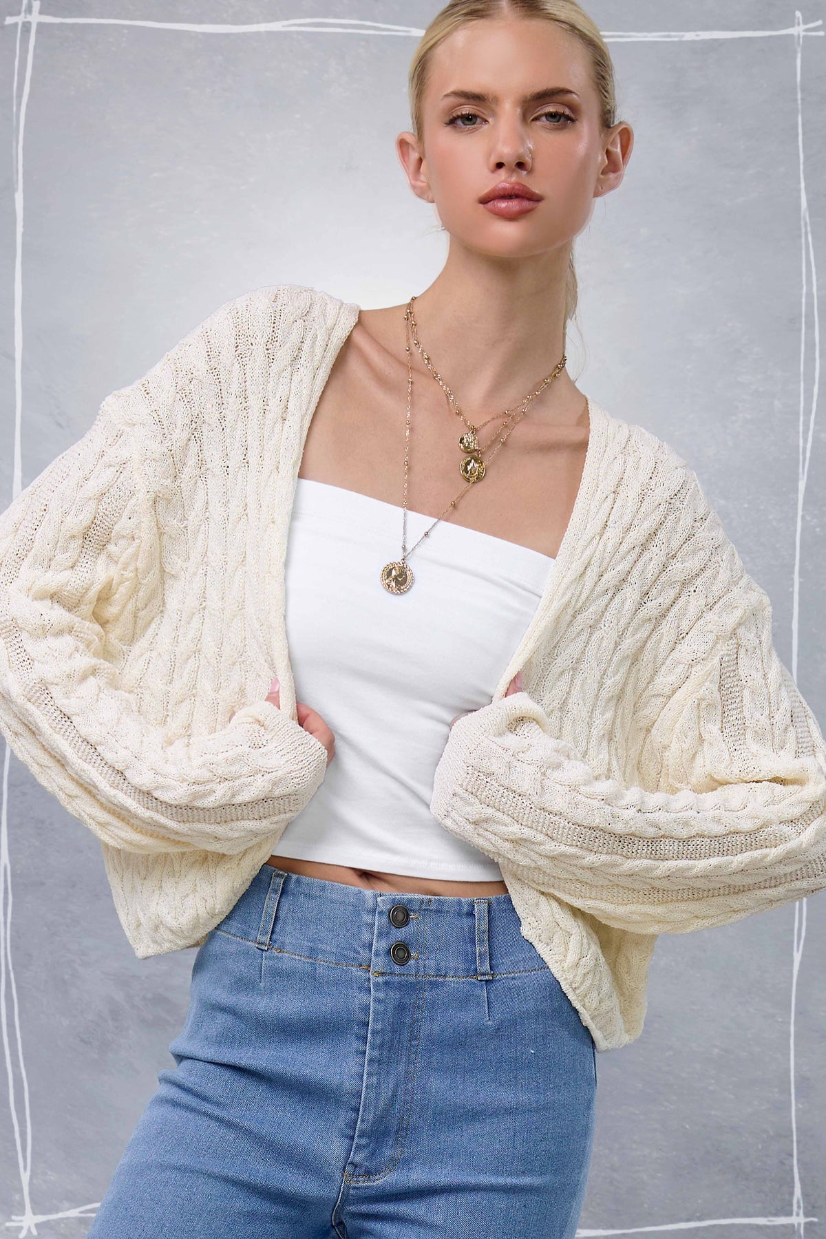 Dolman Sleeve Boho Cable Knit Cocoon Cardigan
