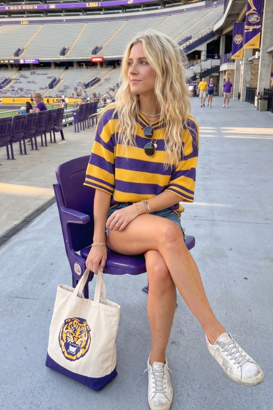 Purple Game day Stripe Knit Oversized Top