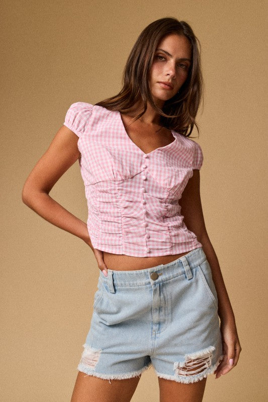 Bekka Gingham Button Front Top