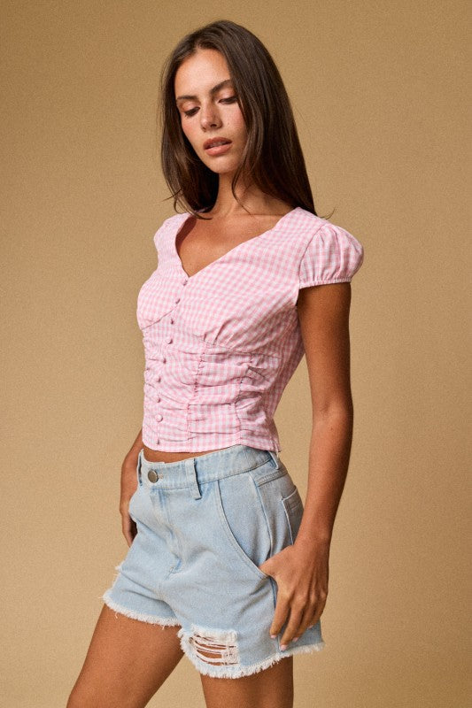 Bekka Gingham Button Front Top