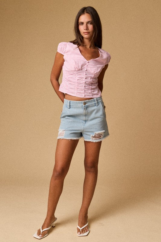 Bekka Gingham Button Front Top