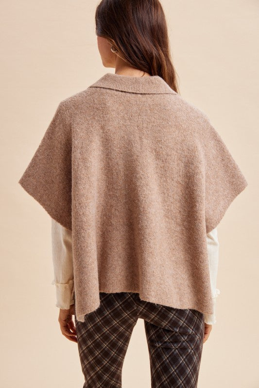 Side Slit Sweater Cape Cardigan