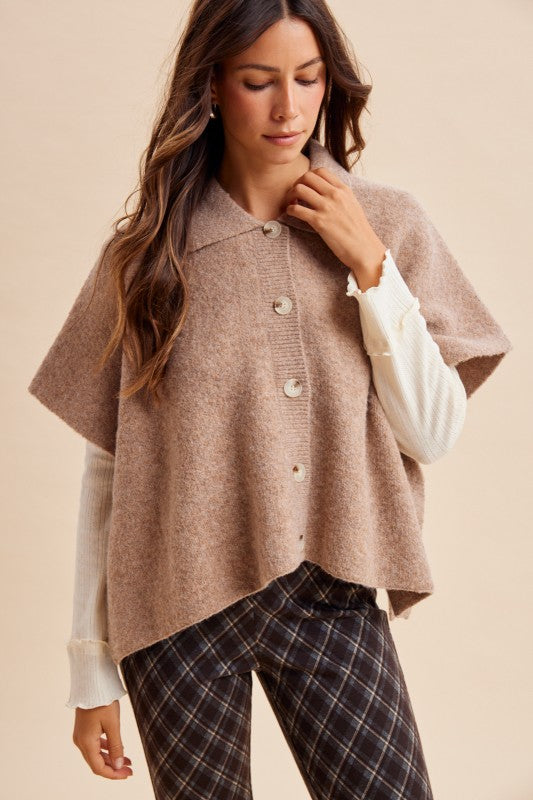 Side Slit Sweater Cape Cardigan