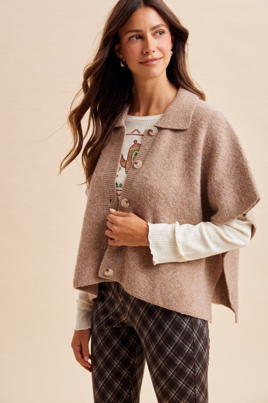 Side Slit Sweater Cape Cardigan