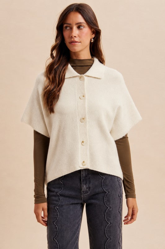 Side Slit Sweater Cape Cardigan