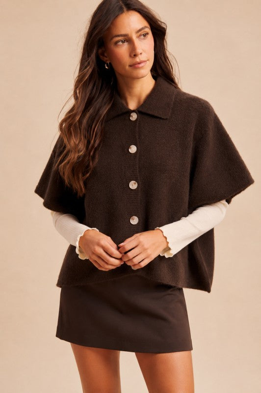 Side Slit Sweater Cape Cardigan