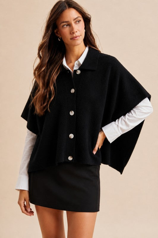 Side Slit Sweater Cape Cardigan