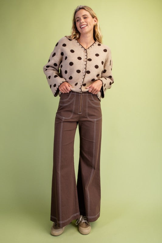 Wide Leg Exposed Zipper Pants