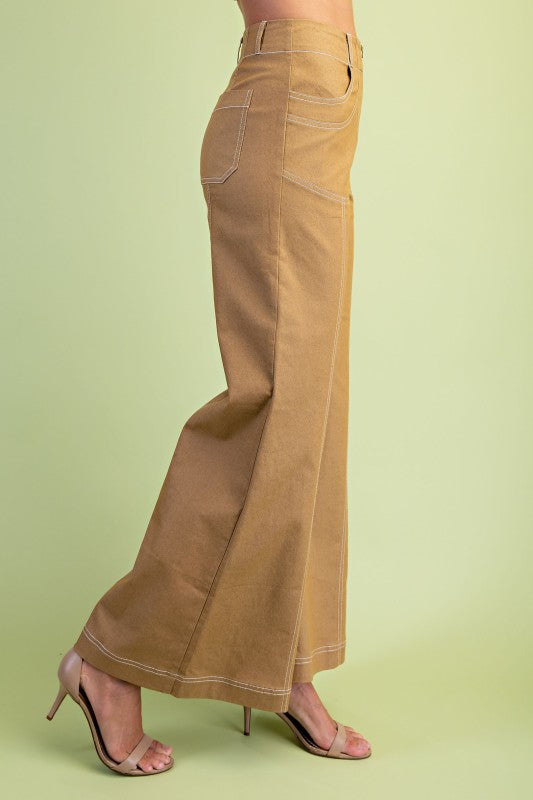 Wide Leg Exposed Zipper Pants